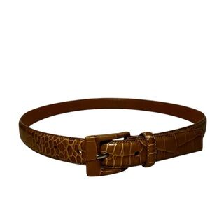 Lauren Ralph Lauren Women's Belt Sz M Brown Italian Leather Alligator Embossed